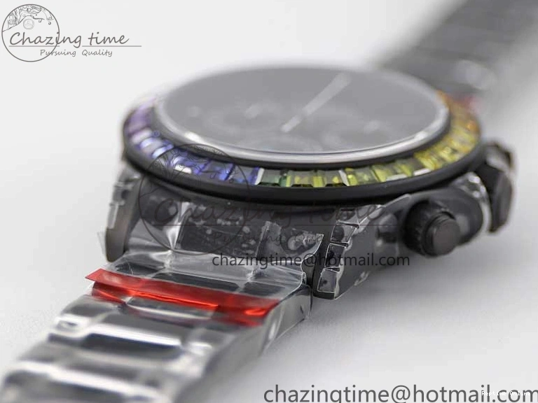 0515 Functional Daytona All Black PVD TWF Best Edition Rainbow Diamonds Bezel Black Dial on PVD Bracelet A 2449